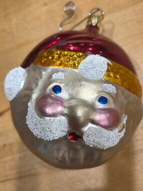 Vintage West Germany Mercury Glass Santa Head Christmas Ornament Mica Beard